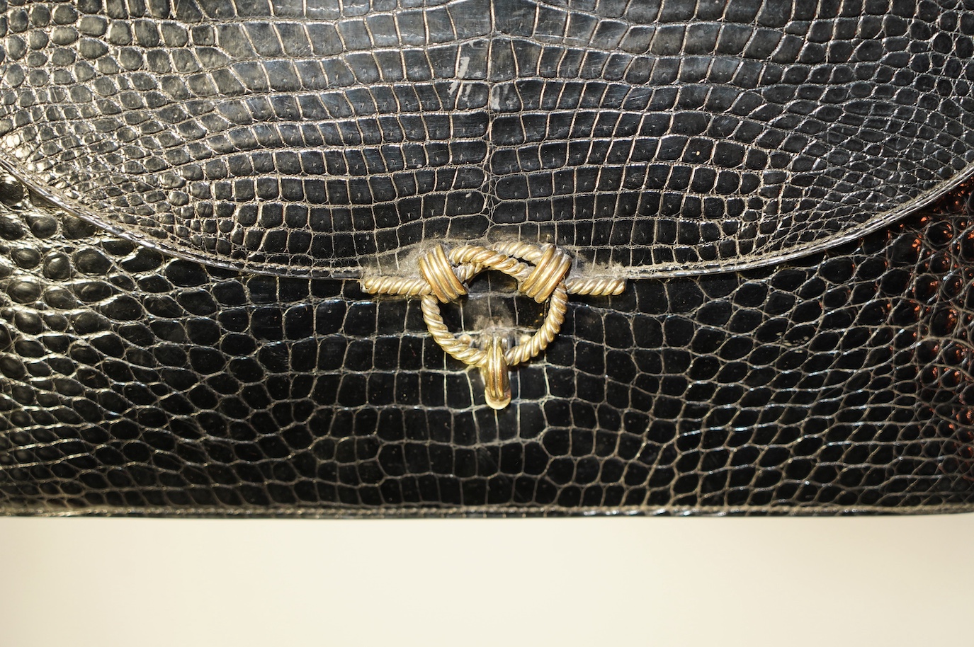 A Hermès vintage Cordeliere black crocodile handbag, height 16.5cm, top of handle 31cm, width 27.5cm, depth 5cm